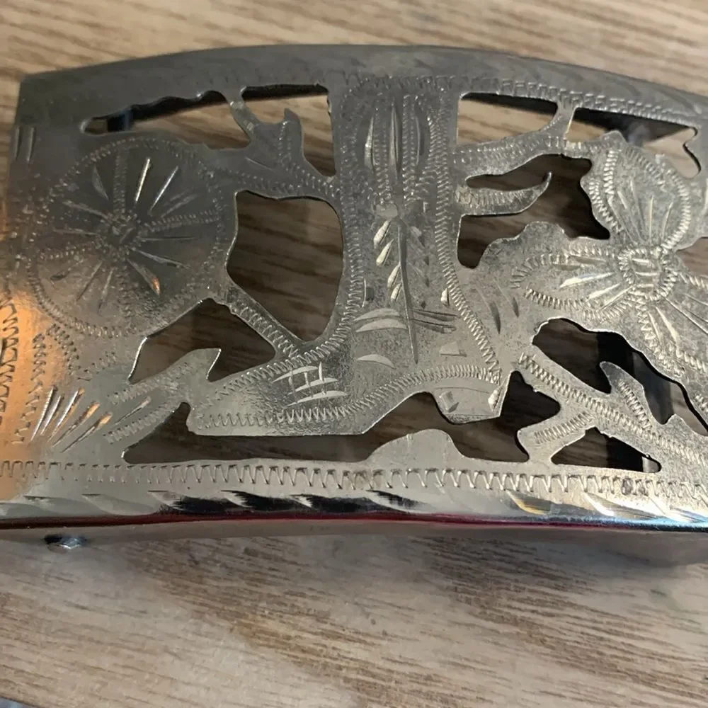 Alpaca Mexico Lightweight Cutout Style Cowboy Boot Handmade‎ Vintage Belt Buckle